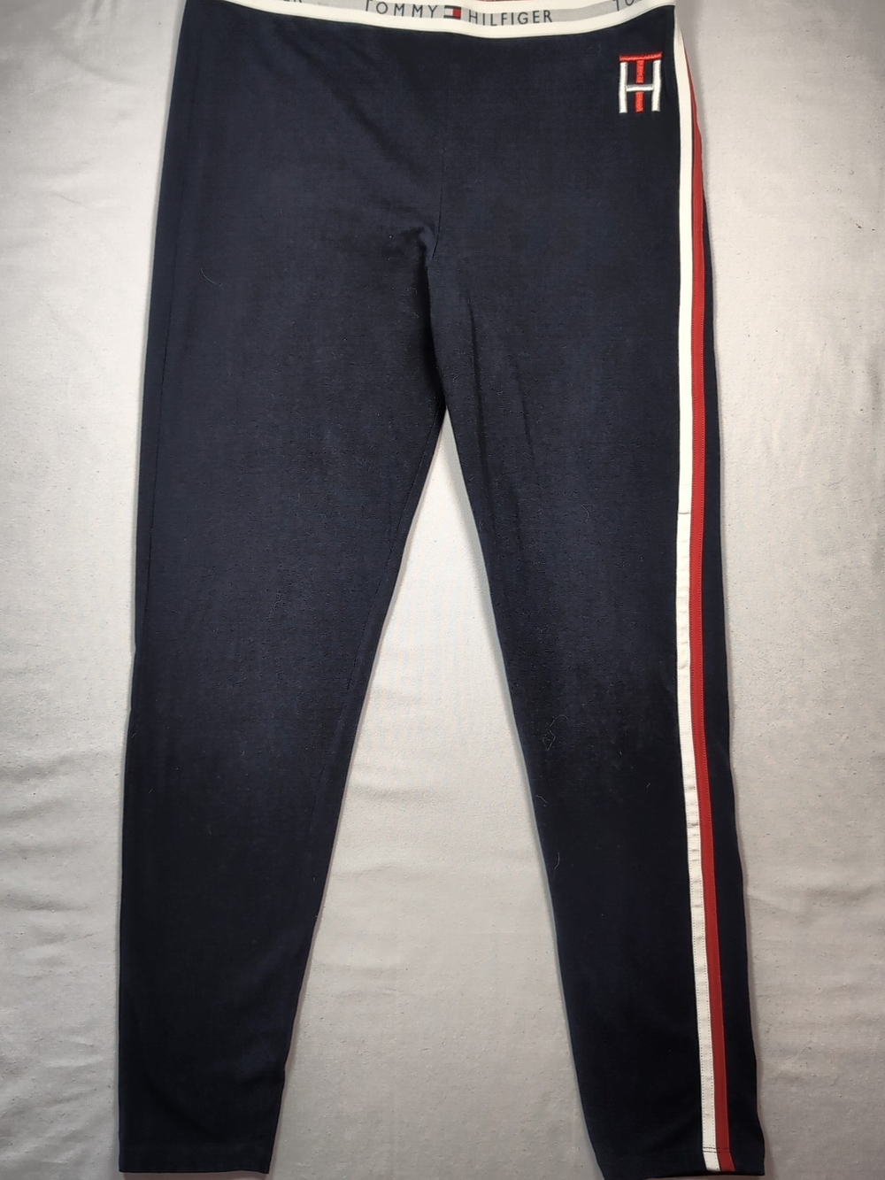Tommy Hilfiger Navy Joggers with Red & White Side Stripe